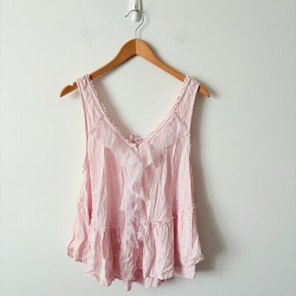 Free People Lacey Ruffle Tank Top Light Pink Size Medium - Picture 1 of 4